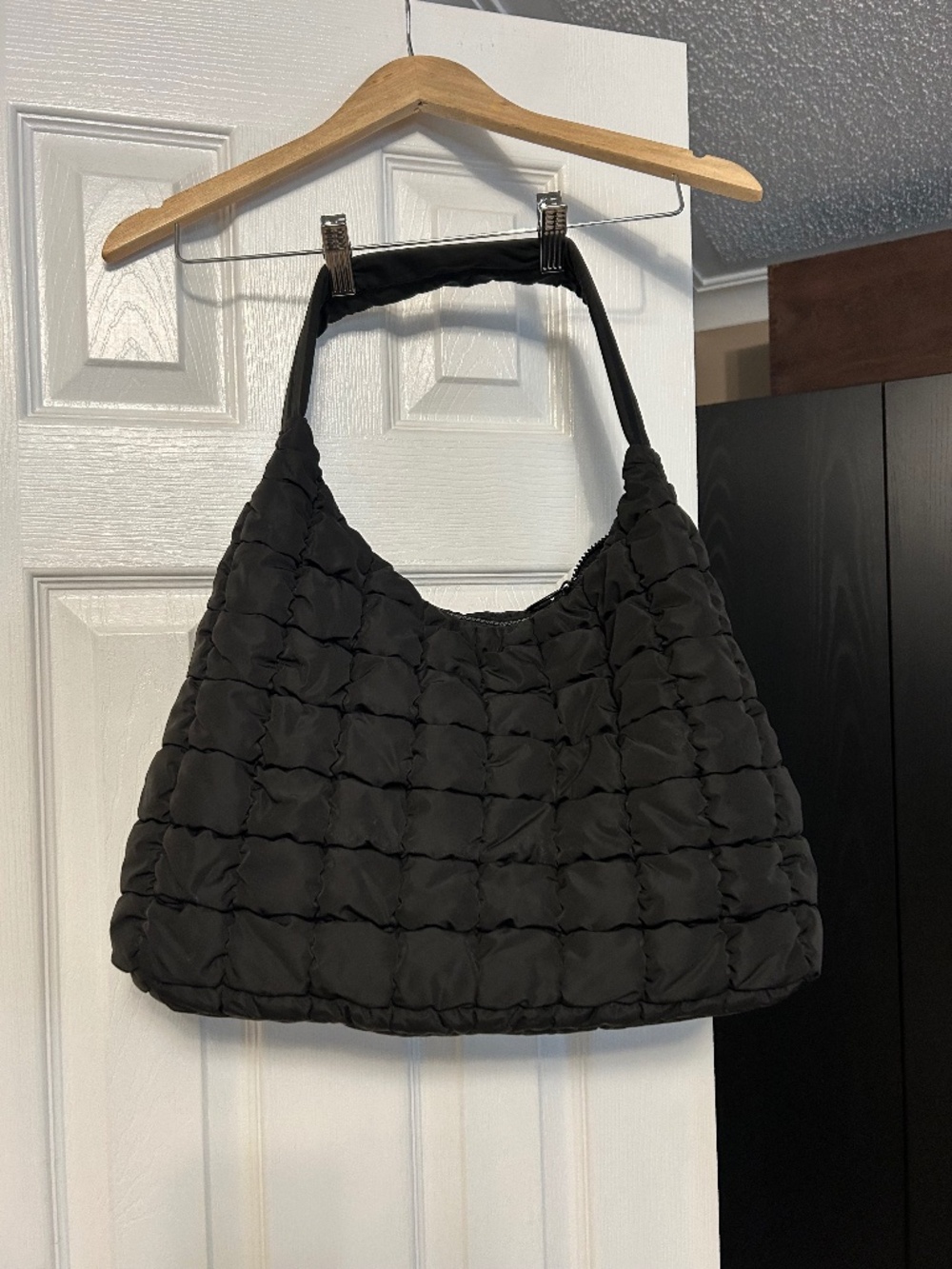 M&S Black Quilted Shoulder Bag - Puffer Style Hobo Tote